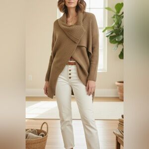 Saks Fifth Avenue Asymmetrical Ribbed Wool Blend Wrap Sweater - Size S/M ✨